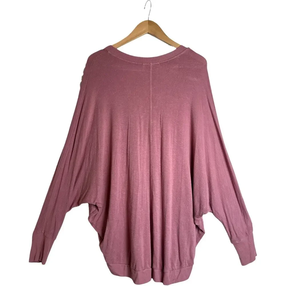 Eri + Ali Anthropologie Dolman V-Neck Tunic Sweater Top Pink L EUC
